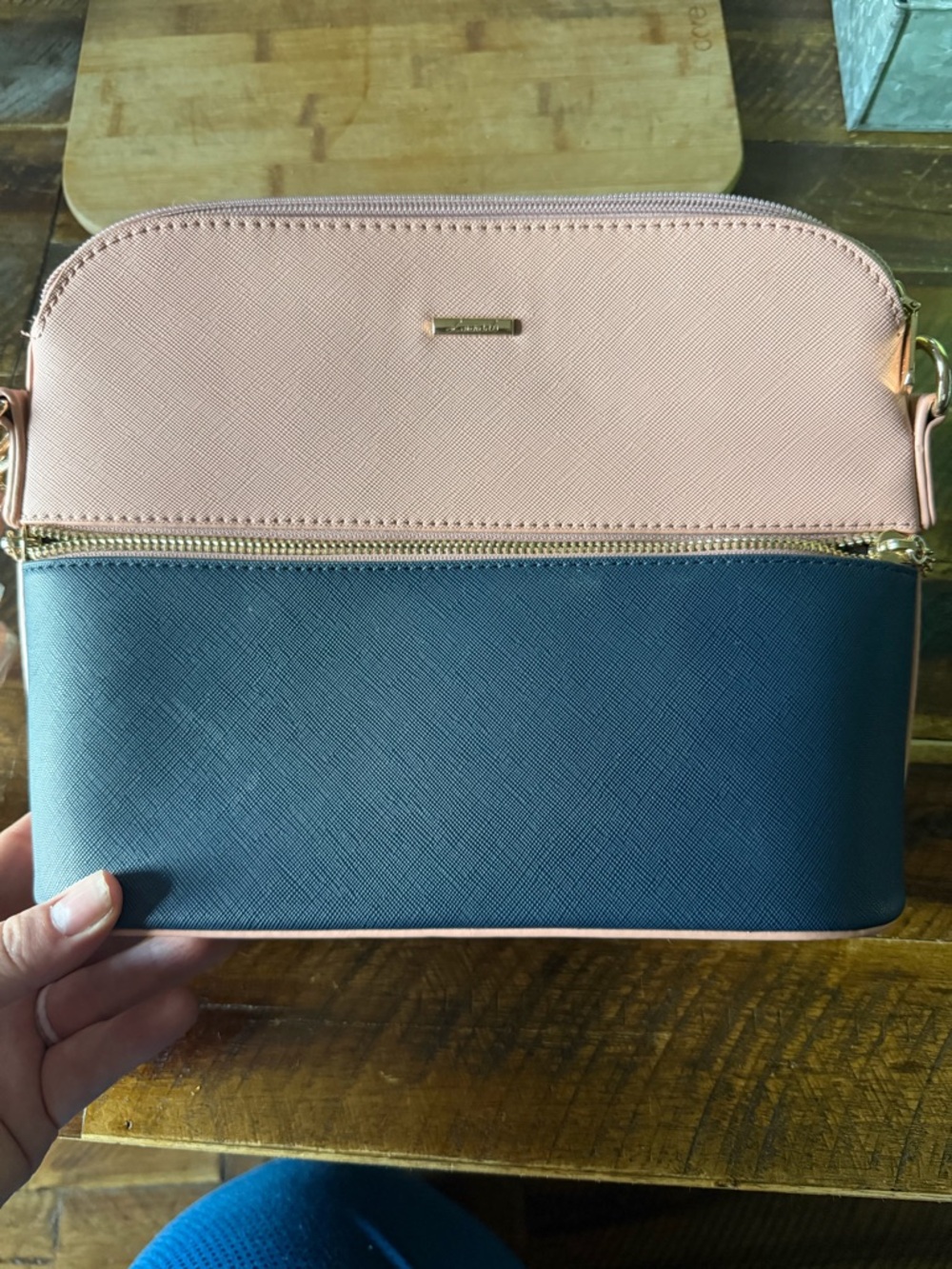 Two-Tone Pink and Blue Crossbody Bag